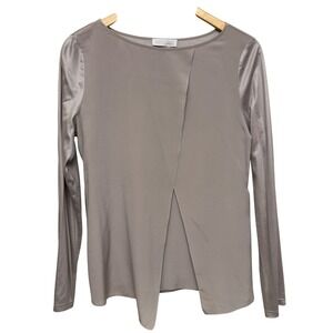 St Emile‎ Womens Blouse 6 100% Silk Taupe Long Sleeve Top Asymmetrical Elegant